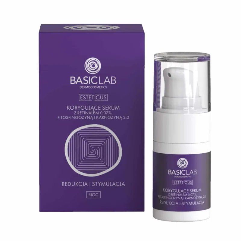 BasicLab Esteticus, ser corectiv cu retină 0,07% pentru noapte, reducere și stimulare, 15 ml — preț și oferte