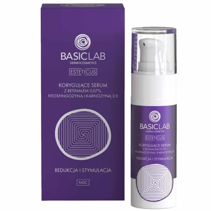 BasicLab Esteticus, ser corectiv cu retină 0,07% pentru noapte, reducere și stimulare, 30 ml — preț și oferte
