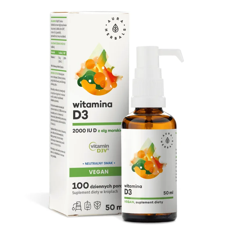 Aura Herbals Vitamina D3 2000 UI Vegan, picături, 50 ml — preț și oferte