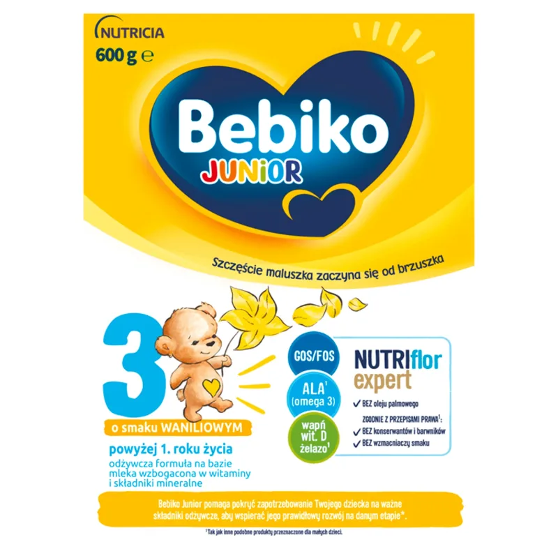 Bebiko Junior 3 Nutriflor Expert, formulă nutritivă pe bază de lapte, peste 1 an, aromă de vanilie, 600 g — preț și oferte