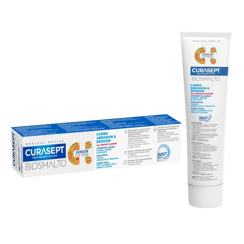 Curasept Biosmalto Junior, pastă de dinți pentru copii, aromă tutti frutti, 7-12 ani, 75 ml — preț și oferte