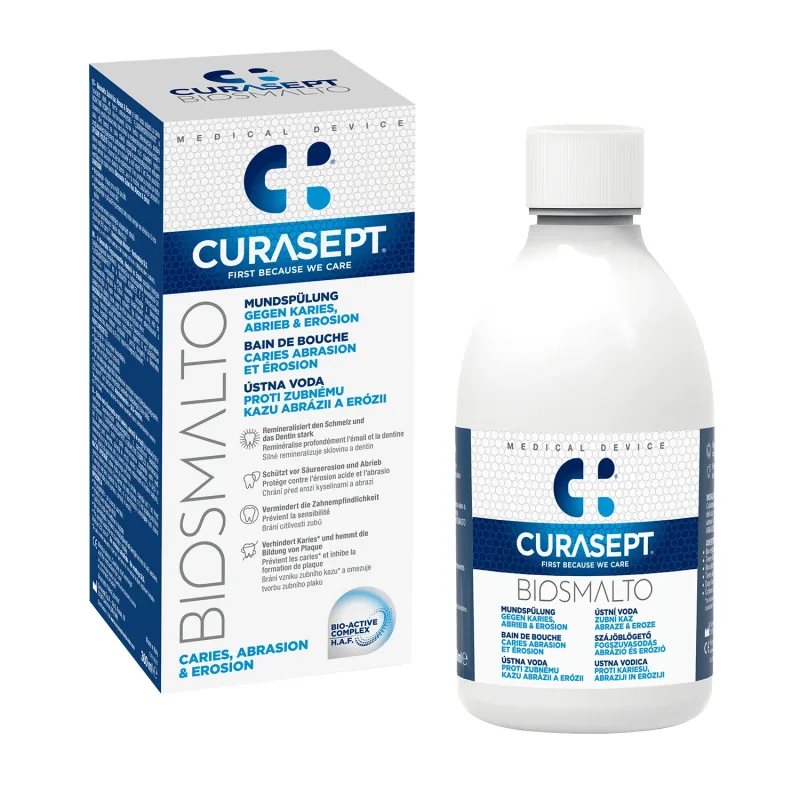 Curasept Biosmalto, apă de gură, fără alcool, carii, abraziune și eroziune, 300 ml — preț și oferte