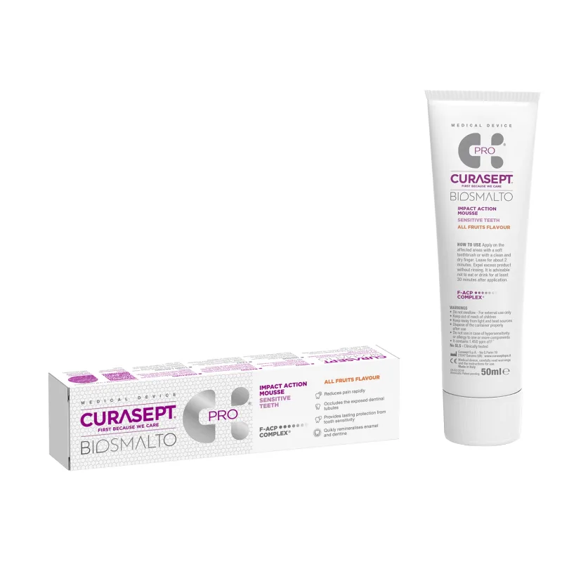 Curasept Biosmalto Pro, Mousse de protecție intensivă pentru dinți sensibili, Sensibili, 50 ml — preț și oferte