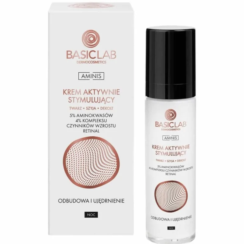 BasicLab Aminis, cremă de noapte stimulantă activă pentru față, gât și decolteu, cu aminoacizi 5%, reconstrucție și fermitate, 50 ml — preț și oferte