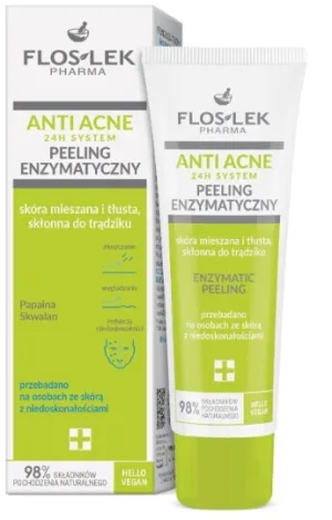 Flos-Lek Pharma Anti Acne Peeling enzimatic pentru piele mixtă și cu tendință acneică, 50 ml