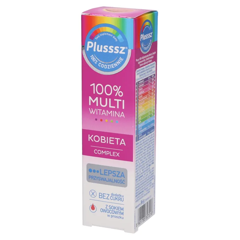 Plusssz 100% Complex Multivitaminic Kobieta, aromă de zmeură și portocală, 20 comprimate efervescente — preț și oferte