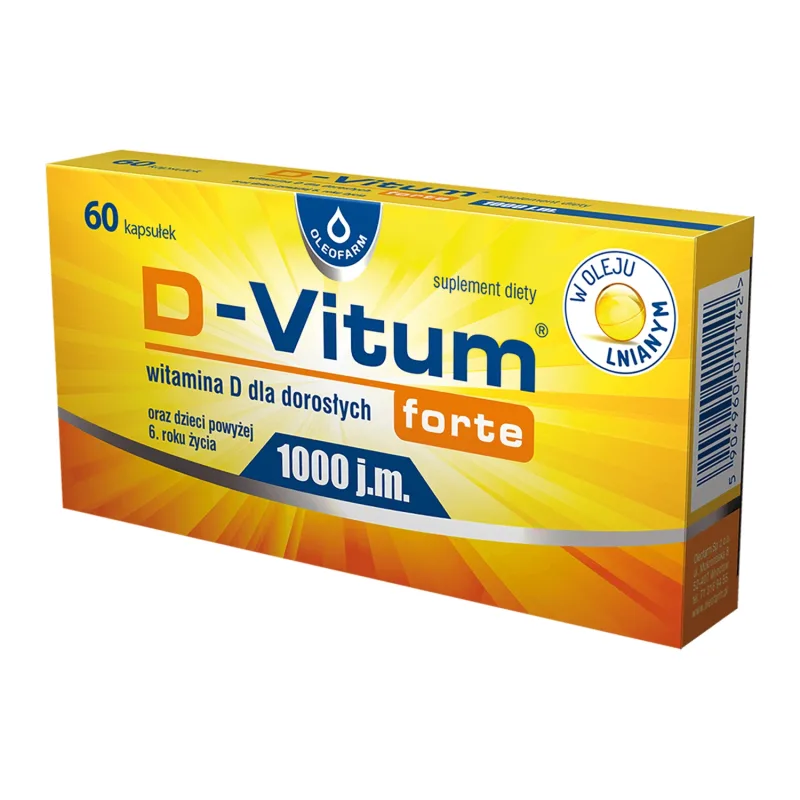 D-Vitum Forte 1000 UI, vitamina D pentru adulți și copii cu vârsta peste 6 ani, 60 capsule Oleofarm — preț și oferte