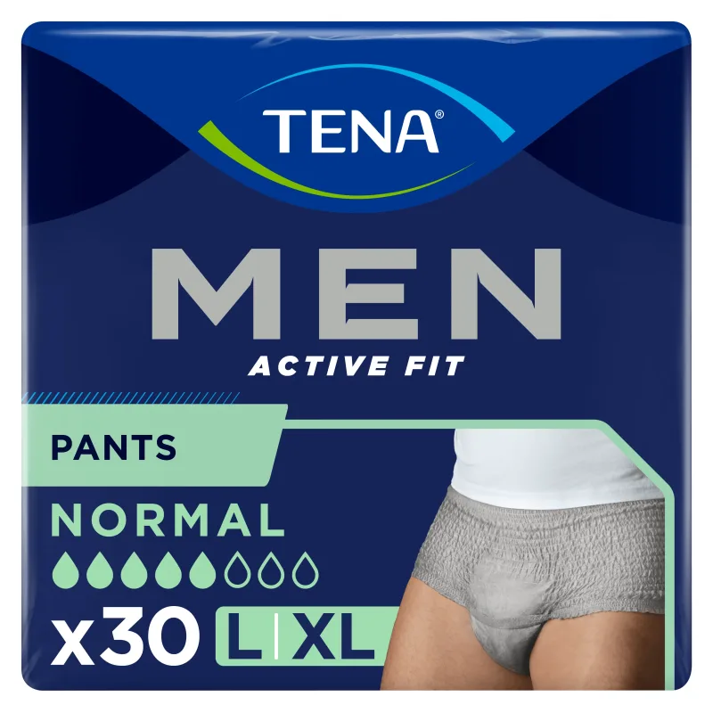 Tena Men Active Fit Pants, chiloți absorbanți pentru bărbați, mărimea L/XL, 95-130 cm, Normal, 30 bucăți — preț și oferte
