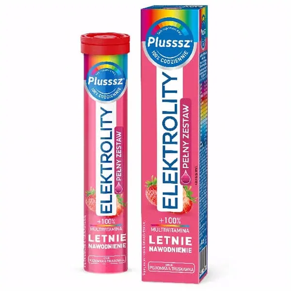 Plusssz Elektrolity + 100% Multivitamine, aromă de căpșuni și lămâi, 24 comprimate efervescente — preț și oferte