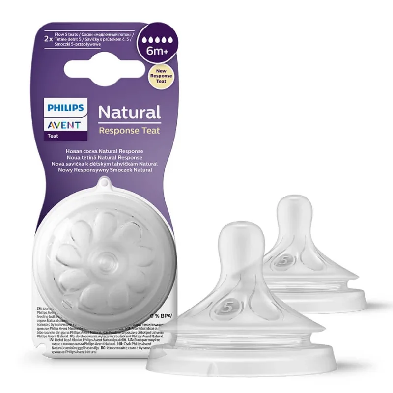 Avent Natural Response, tetină reactivă pentru biberon, debit 5, SCY965/02, după 6 luni, 2 unități PHILIPS AVENT — preț și oferte