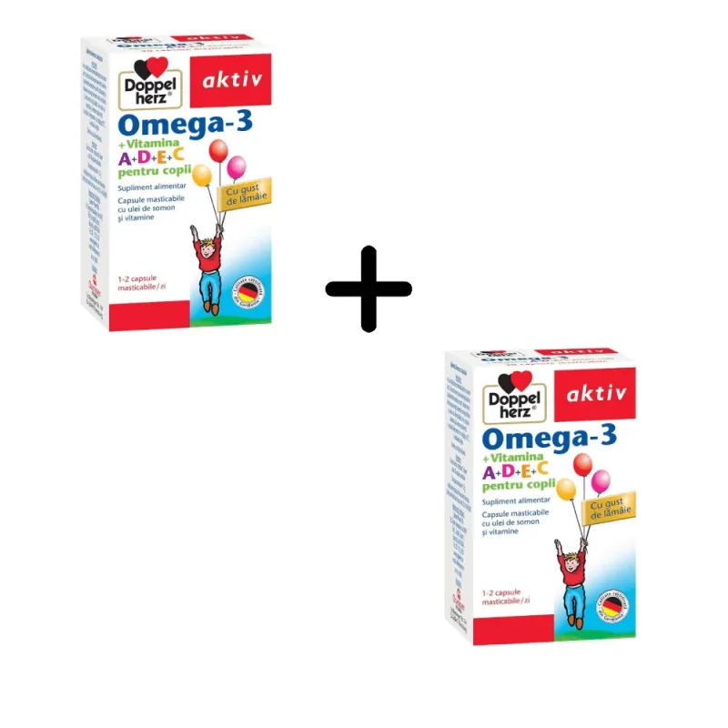 Omega 3 Vitamina A+D+E+C pentru copii, 2 x 30 capsule, Doppelherz — preț și oferte