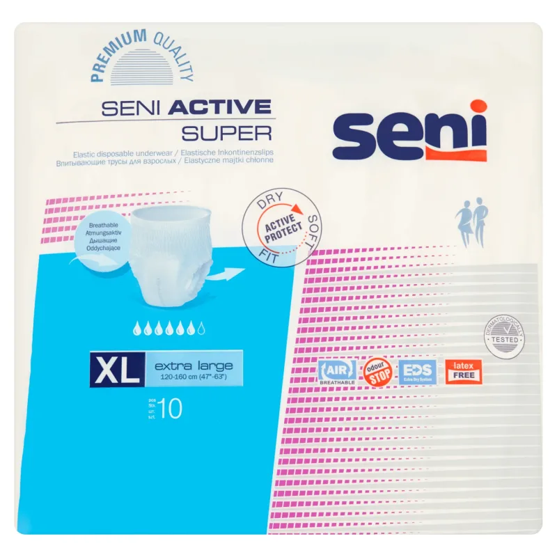 Seni Active Super, chiloți absorbanți, mărimea XL, 120-160 cm, 10 bucăți — preț și oferte