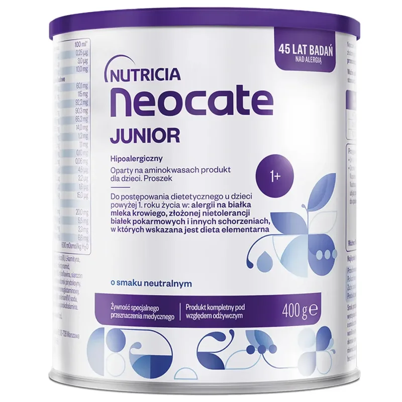 Neocate Junior, pentru copii cu alergie la proteinele din laptele de vacă și intoleranță complexă la proteine ​​alimentare, după 1 an, 400 g, Nutricia — preț și oferte
