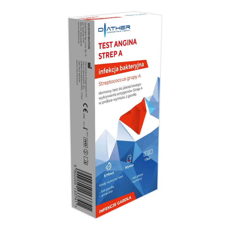 Diather Test Angina Strep A, test la domiciliu pentru detectarea antigenelor Streptococului de grup A din tampoane de gât, 1 buc — preț și oferte