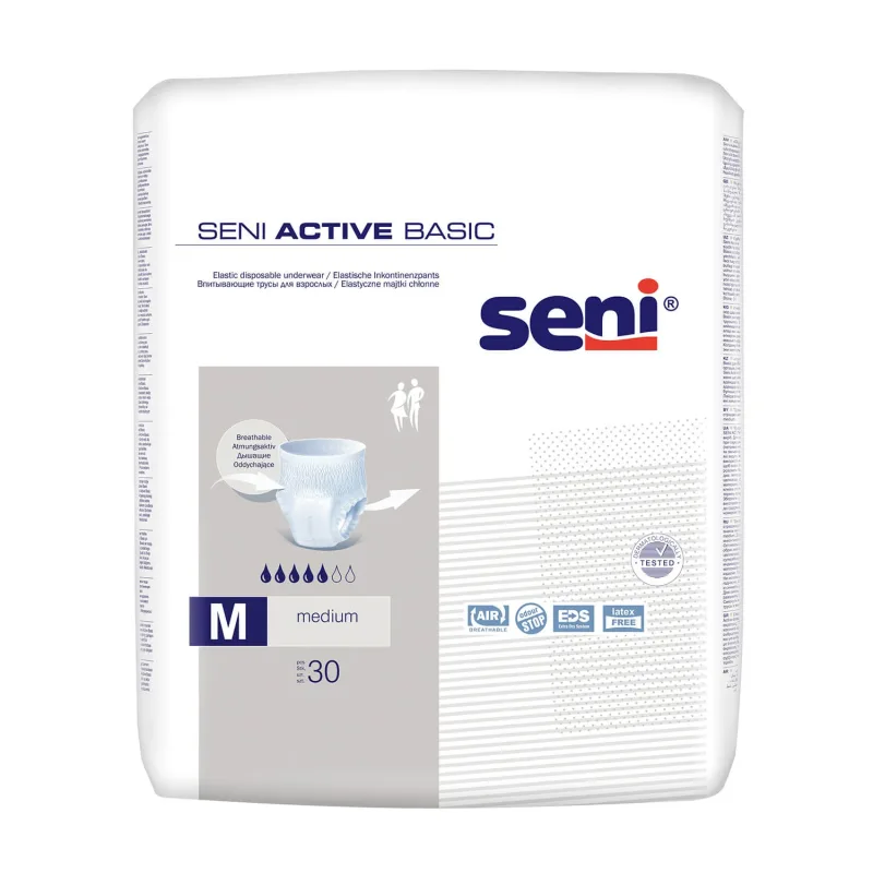 Seni Active Basic, slip flexibil absorbant, Mediu, 80-110 cm, 30 bucăți — preț și oferte