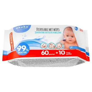 AKUKU, șervețele umezite cu apă, A0031, de la naștere, 60 buc + 10 gratuite