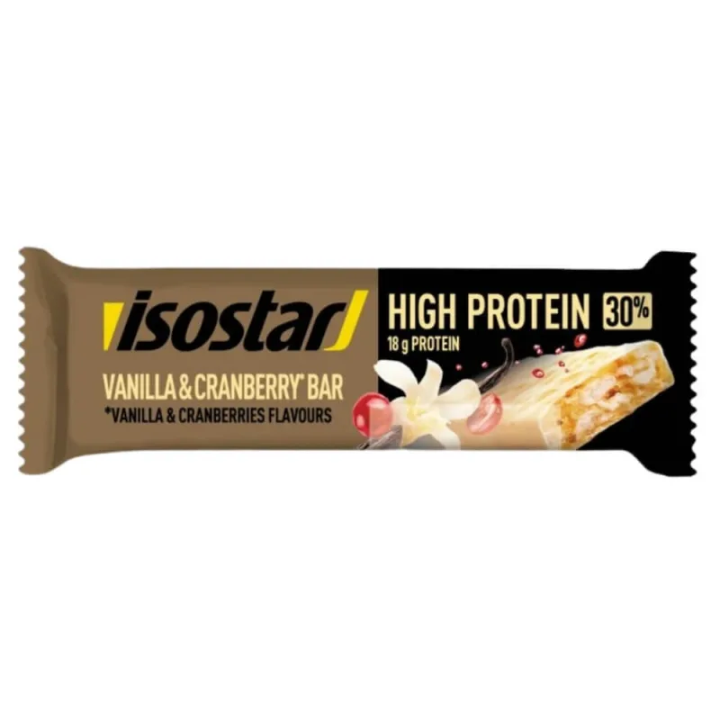 Baton proteic cu aroma de vanilie si merisoare High Protein Vanilla & Cranberry, 55 g, Isostar — preț și oferte