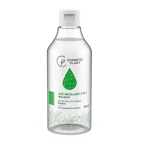 Apă micelară 3 în 1 cu gel de aloe vera organic si betaină pentru ten uscat, 400 ml, Cosmetic Plant — preț și oferte