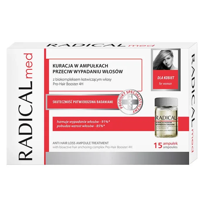 Radical Med, tratament împotriva căderii părului pentru femei, 5 ml x 15 fiole — preț și oferte