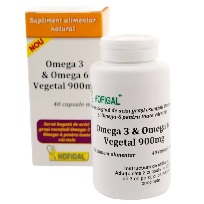 Omega 3 & Omega 6 vegetal, 900 mg, 40 capsule, Hofigal — preț și oferte
