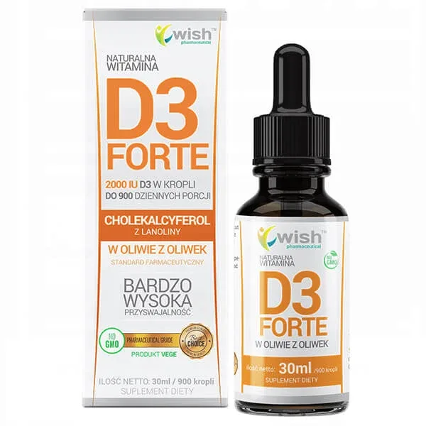 Wish, Vitamina D3 Forte 2000 UI, colecalciferol cu lanolină, picături, 30 ml — preț și oferte