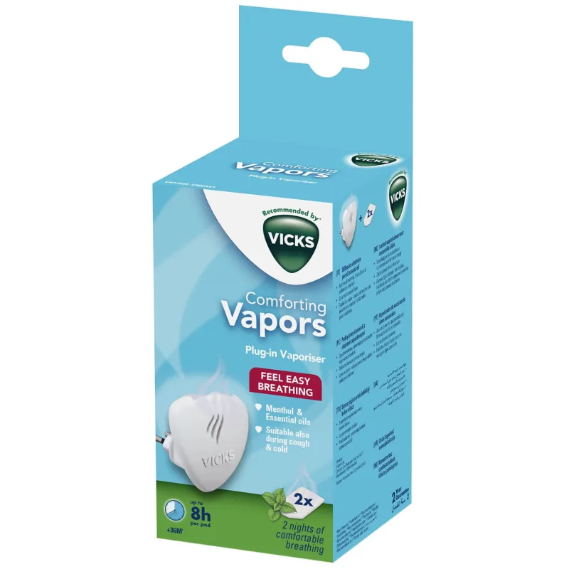 Vicks Comforting Vapors, difuzor de ulei de contact + 2 reîncărcări, aromă de mentol — preț și oferte