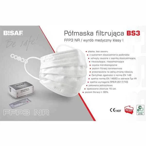 Bisaf BS3, mască de respirat cu jumătate de mască, 6 straturi, clasa FFP3, 1 buc — preț și oferte