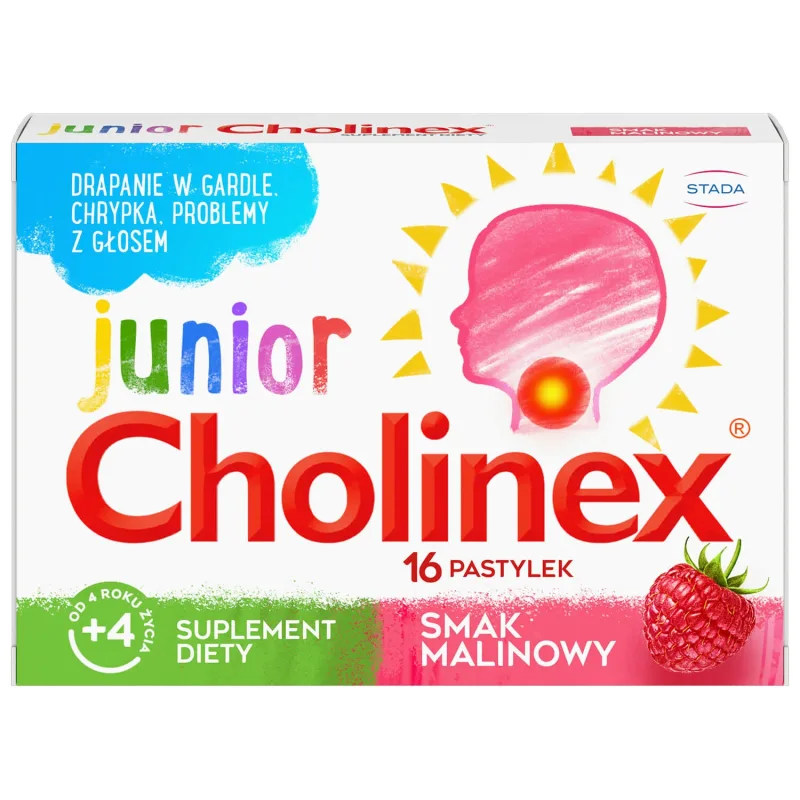 Cholinex Junior, pentru copii începând cu vârsta de 4 ani, aromă de zmeură, 16 pastiluțe AMBALAJ DISTRUS — preț și oferte