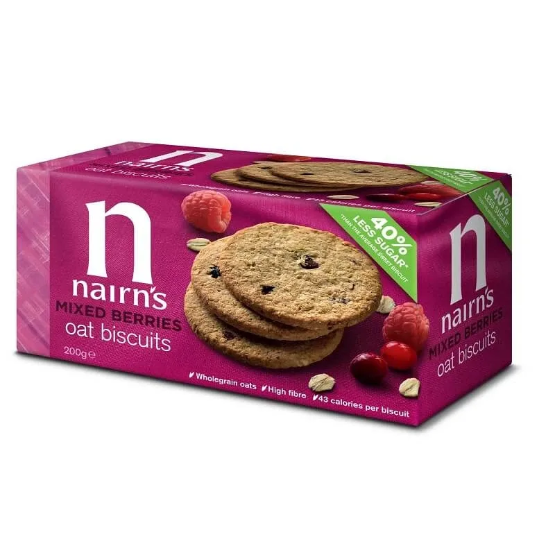 Biscuti din ovaz cu fructe de padure, 200 g, Nairns — preț și oferte