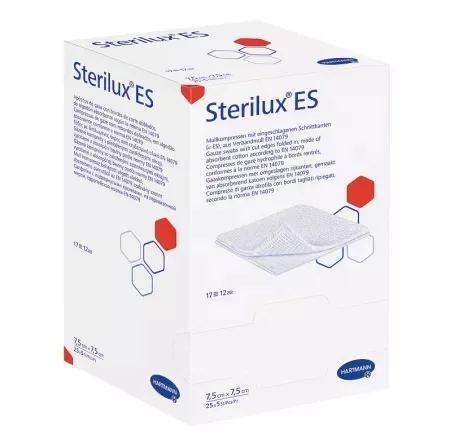 Sterilux ES – Comprese sterile din tifon, 7.5 x 7.5 cm, 8 straturi, 25 bucati – Hartmann — preț și oferte