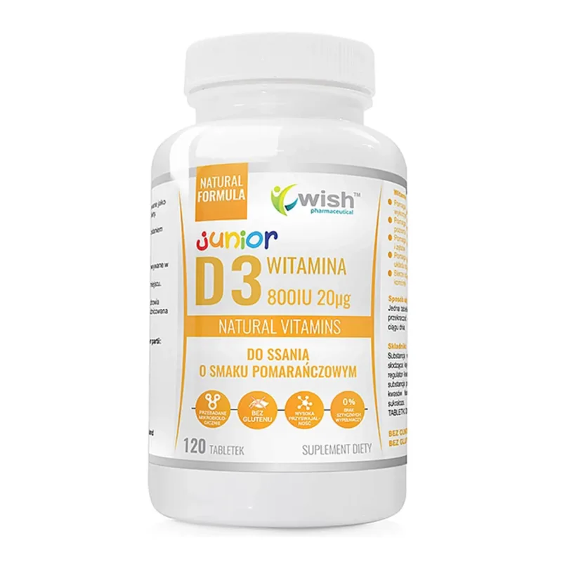 Wish Vitamina D3 800IU 20 µg Junior, aromă de portocale, 120 pastile — preț și oferte