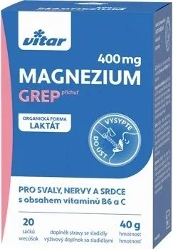 MAGNEZIUM 400MG+B6+C 20 buc GREP VITAR 1x20 buc, pliculețe cu aromă de grapefruit