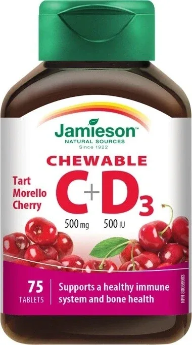 JAMIESON VITAMINE C și D3 cireșe 500 mg/ 500 UI 1×75 tbl, VITAMINE C și D3, cireșe JAMIESON LABORATOIRES — preț și oferte
