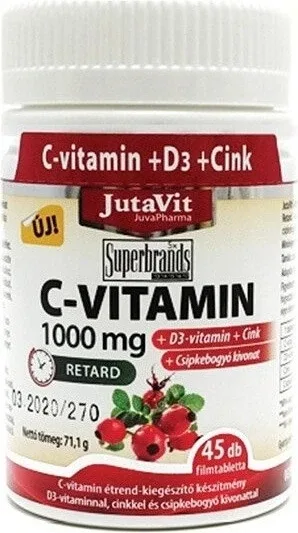 JutaVit Vitamina C 1000 mg cu măceșe + vitamina D3 1×100 tbl, Vitamina C 1000 mg cu măceșe + vitamina D3 — preț și oferte