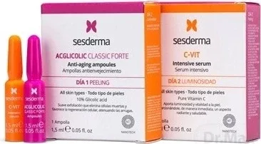 sesderma FLASH EFEKT ACGLICOLIC + C-VIT ser 1×2x1,5 ml, ser cu conținut ridicat de acid glicolic — preț și oferte