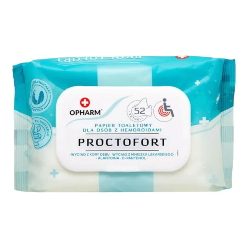 Opharm Proctofort, hârtie igienică umedă pentru hemoroizi, 52 bucăți — preț și oferte