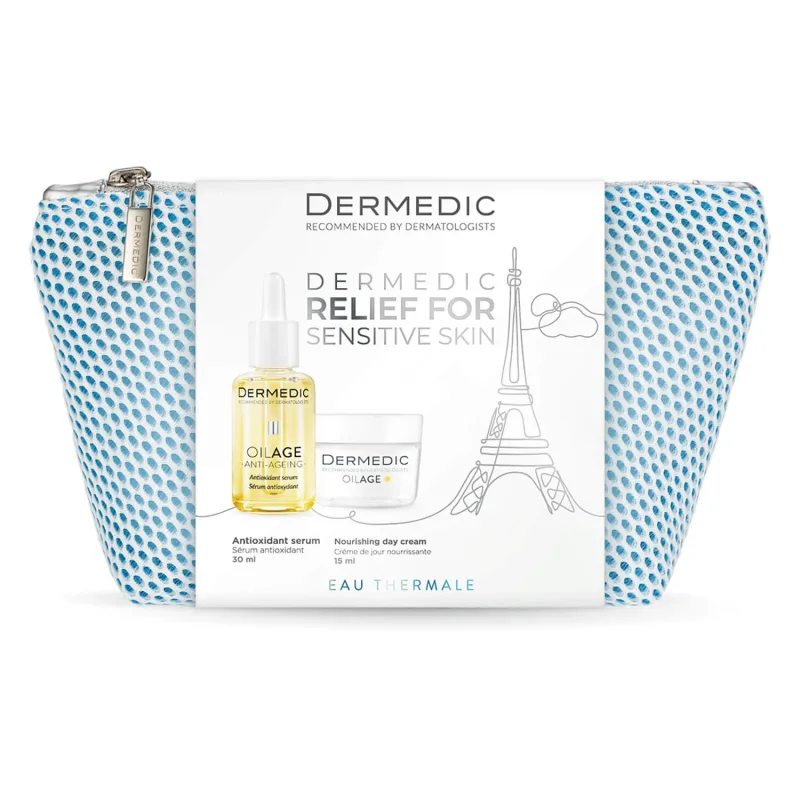 Set Dermedic Oilage, ser antioxidant, piele sensibilă cu semne de îmbătrânire, 30 ml + cremă de zi hrănitoare pentru a restabili densitatea pielii, 15 ml — preț și oferte