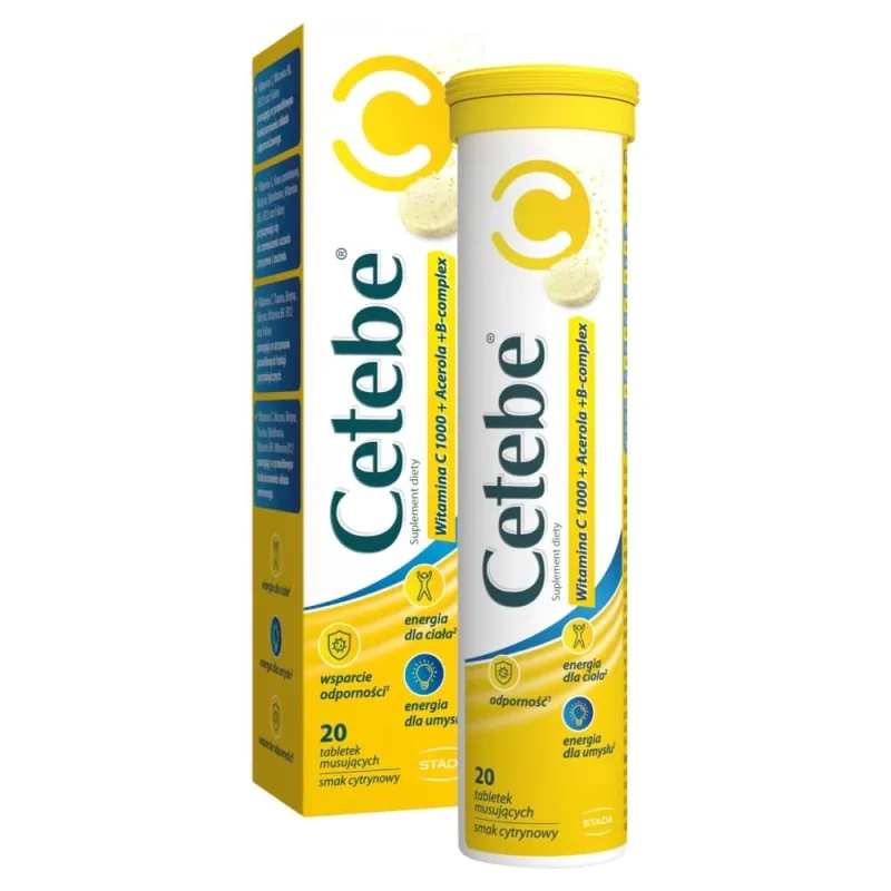 Cetebe Vitamina C 1000 + Acerola + B-complex, aromă de lămâie, 20 comprimate efervescente — preț și oferte