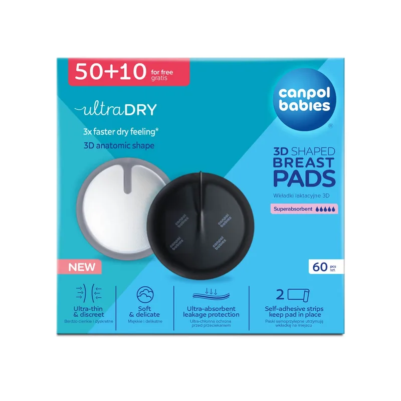 Canpol Babies, tampoane de sân 3D cu adeziv, negru, 50 bucăți + 10 bucăți gratuite — preț și oferte
