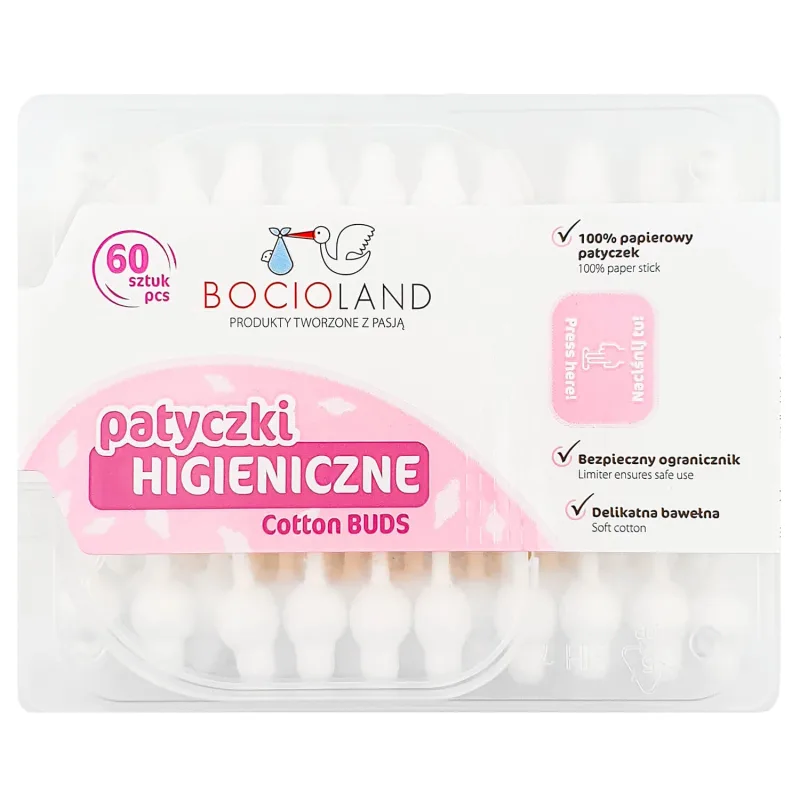 Bocioland, bețișoare de urechi din bumbac cu dop, 60 bucăți — preț și oferte