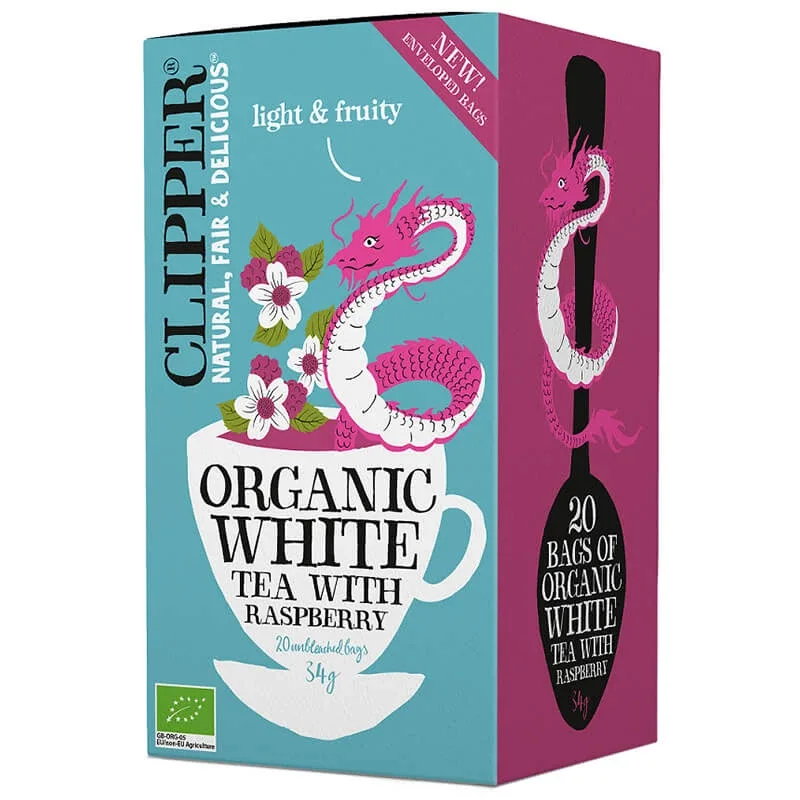 Clipper, ceai alb cu zmeură Bio, 1,7 g x 20 pliculețe — preț și oferte