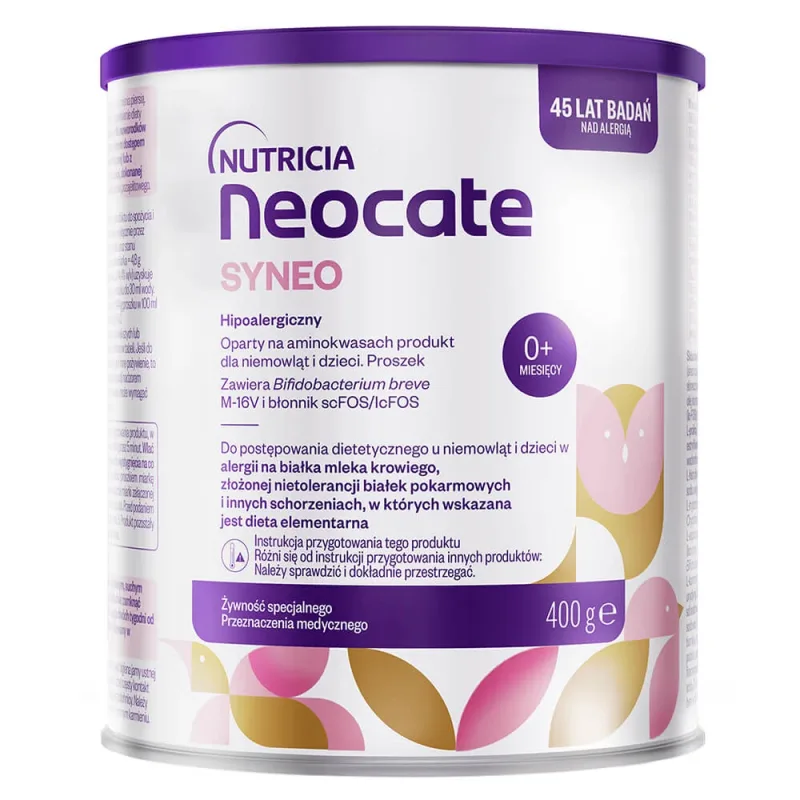 Neocate Syneo, pentru bebeluși și copii cu alergie la proteinele laptelui de vacă și intoleranță complexă, de la naștere, pulbere, 400 g — preț și oferte