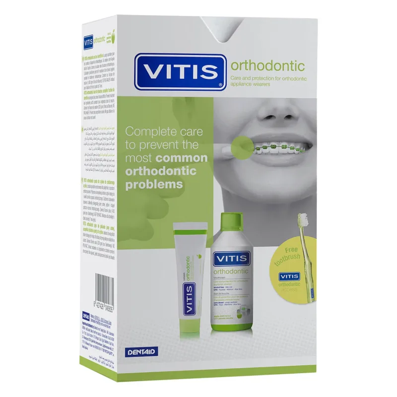 Kit Vitis Ortodontic, apă de gură, 500 ml + pastă de dinți, 100 ml + periuță de dinți, 1 buc — preț și oferte