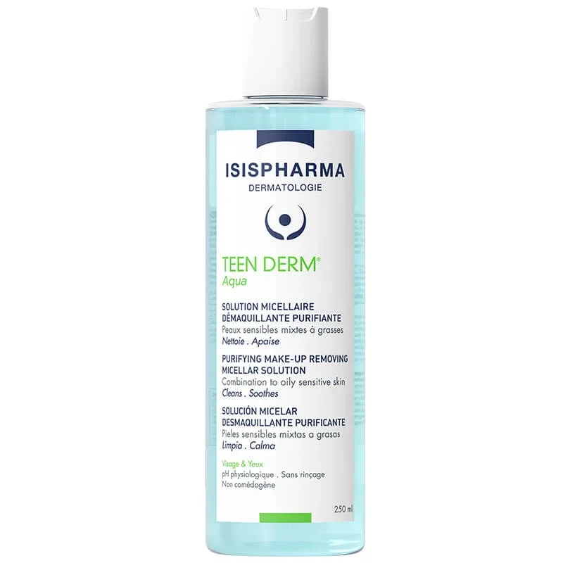 Isispharma Teen Derm Aqua, apă micelară pentru curățarea pielii grase, cu tendință acneică, 250 ml — preț și oferte