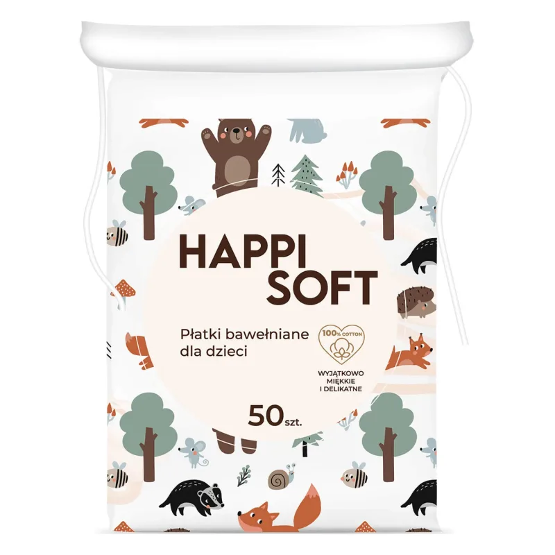 Happi Soft, tampoane de bumbac pentru copii, pătrate, 50 bucăți — preț și oferte