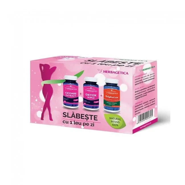 Pachet Slabire Cicoare 60cps +Detox Suplu 60cps +Triphalax 60ps, Herbagetica — preț și oferte