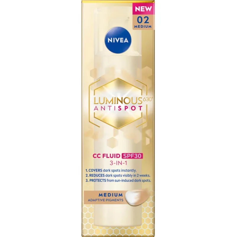 Nivea Luminous Anti Spot, cremă CC anti-pigmentare 3 în 1, mediu, SPF 30, 40 ml — preț și oferte