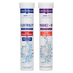 Set SEMA Lab Electrolytes, aromă de fructe tropicale, 20 comprimate efervescente + SEMA Lab Magnesium + B6, aromă de grapefruit, 20 comprimate efervescente