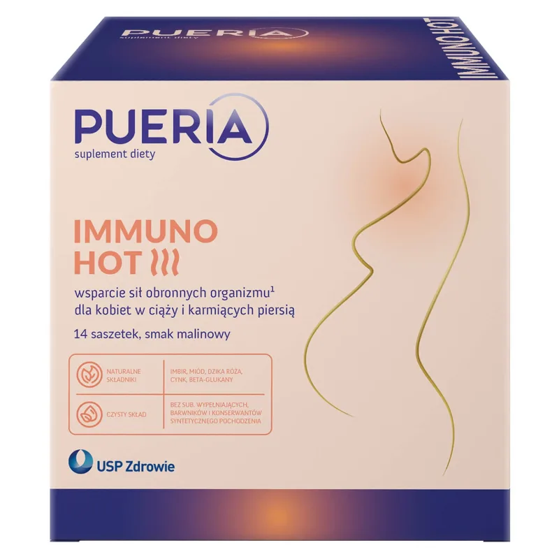 Pueria Immuno Hot, aromă de zmeură, 14 pliculețe USP — preț și oferte