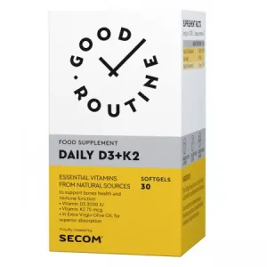 Daily D3 2000 UI + K2 Good Routine, 30 capsule gelatinoase moi, Secom
